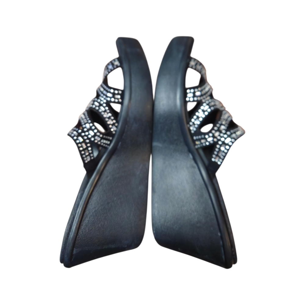 Skechers Black Wedge Slide Sandals Rhinestone Accents Women's 11 Black - Picture 2 of 15